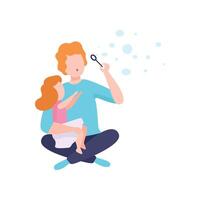 Father With Daughter Blowing Soap Bubbles, Father Having Good Time with His Kid Illustration vector