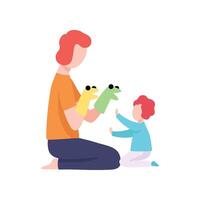 Dad and His Son Having Fun with Puppet Toys, Father Having Good Time with His Kid Illustration vector