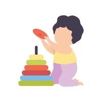 Cute Little Boy Playing with Colorful Pyramid Toy Illustration vector