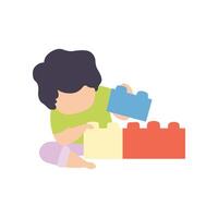 Cute Little Boy Playing with Colorful Toy Blocks Illustration vector