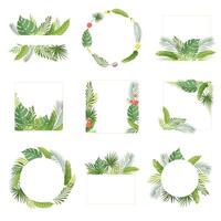 Tropical Leaves Frame with Space for Text Set, Banner, Rainforest Foliage Border, Poster, Wedding Invitation, Summer Greeting Card Design Element Illustration vector
