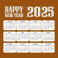 Happy New Year 2025 Calendar with Retro Design vector