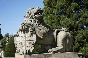 Walbrzych, Poland - August 12th, 2024 - Statue of a lion at Ksiaz Castle photo