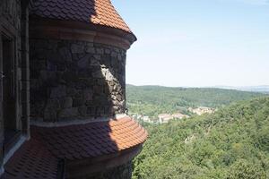 Walbrzych, Poland - August 12th, 2024 - Ksiaz Castle - round tower and trees in a distance photo