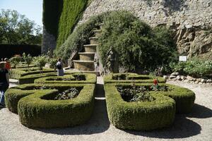 Walbrzych, Poland - August 12th, 2024 - Hedge trimmed in geometrical pattern in Ksiaz Castle garden photo
