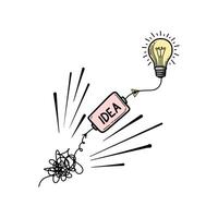 Illustration of success depicted by the lights on, starting with a complicated problem finished with the right idea vector