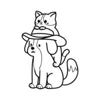 learn to color a cat riding on a dog's body, coloring book, coloring pages for children. vector