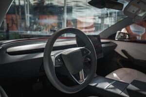 Interior of Modern Car with Futuristic Dashboard Design photo