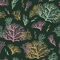 Seamless pattern with corals. Marine texture with algae in flat style. Suitable for wallpaper, fabric, paper, etc vector