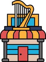 A building with a door and a harp vector