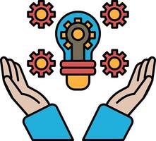 A hand is holding a light bulb with a bunch of gears around it vector