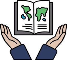 A book is being held open by two hands vector