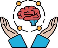 A hand is holding a brain with a circle around it vector