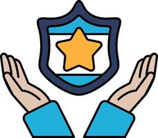 A blue shield with a star on it and two hands holding it vector