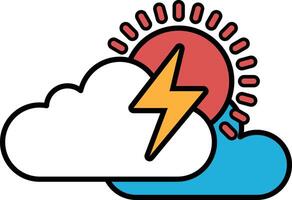 A cartoon drawing of a cloud with a lightning bolt and a sun vector
