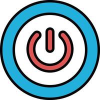 A blue and white circle with a red button in the center vector
