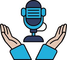 A microphone is surrounded by two hands vector