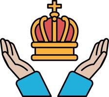 A crown is being held by two hands, symbolizing protection and authority vector
