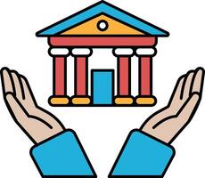 A hand is holding a building in a way that it looks like it is being protected vector