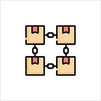 A chain icon with two boxes and a red ribbon vector