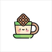 A cute cup of coffee with a chocolate bar on top vector