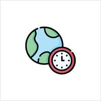 A clock and globe icon on a white background vector