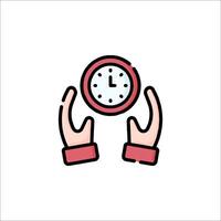 A hand holding a clock icon on a white background vector