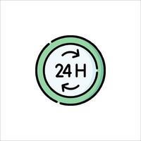 A green and white icon with the words 24 hours vector