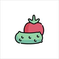 A cartoon tomato and cucumber are shown on a white background vector