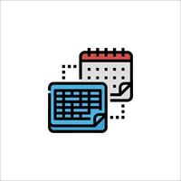 A calendar icon with a pen and paper vector