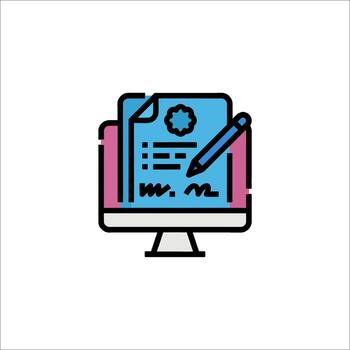 A computer monitor with a pen and paper icon vector