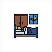 A man sleeping in bed with a clock and a window vector