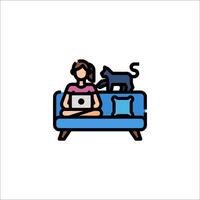 A woman sitting on a couch with a cat on her lap vector