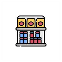 A shelf with jars of food and other items vector