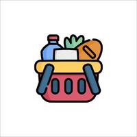 A basket with food and drinks in it vector