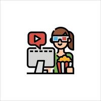 A woman with glasses and a movie playing on a computer vector