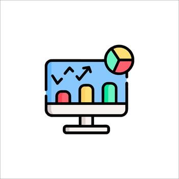 A computer monitor with a graph chart on it vector