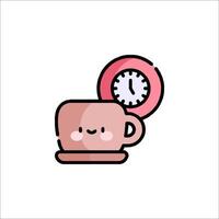 A cute pink cup with a clock on it vector
