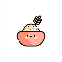 Rice bowl with a smiley face and a wheat stalk vector