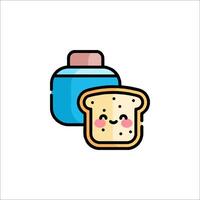 A cartoon bread and butter with a jar of jam vector