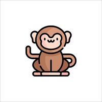 A cartoon monkey sitting on the ground with its hand up vector