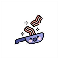 A cartoon bacon frying pan with a smiley face vector