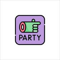 A party icon with a hand pointing to the word party vector