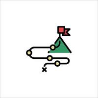 A mountain with a flag and a line connecting it to a road vector