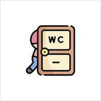 A man is standing in front of a door with the word wc on it vector