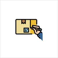 A hand holding a box with a pencil and a pencil vector