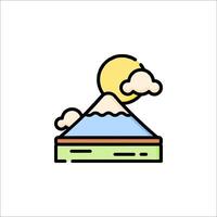 The mountain and the sun are shown in a line art style vector
