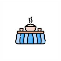 A bowl of rice and a bowl of water on a table vector