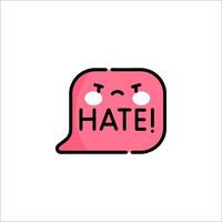 A pink speech bubble with the word hate vector