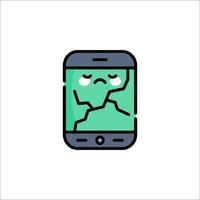A broken phone icon with a sad face vector